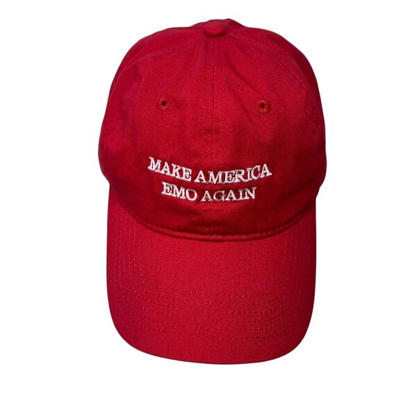 Make America Emo Again Strapback Dad Baseball Hat Cap Red Music Concert Parody - Picture 2 of 10